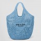 Prada Large Tote Bag In Blue Raffia