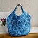 Prada Large Tote Bag In Blue Raffia