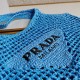 Prada Large Tote Bag In Blue Raffia