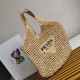 Prada Large Tote Bag In Beige Raffia