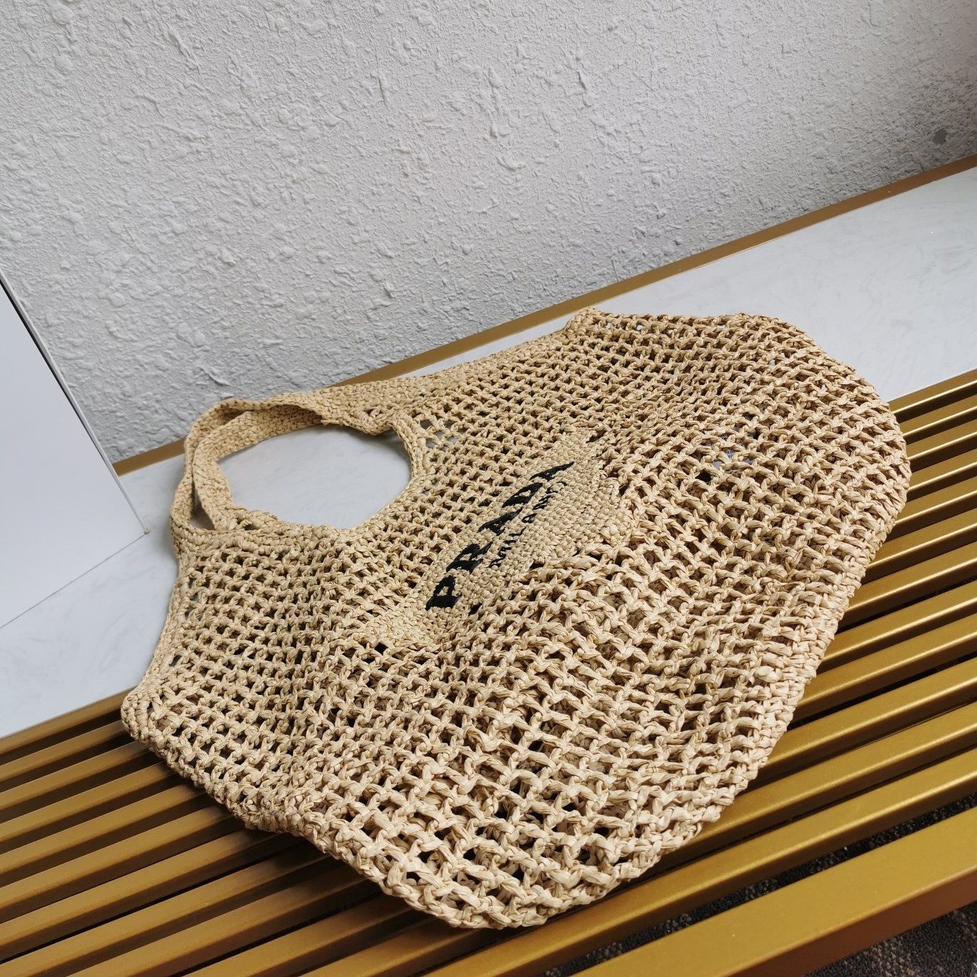 Prada Large Tote Bag In Beige Raffia