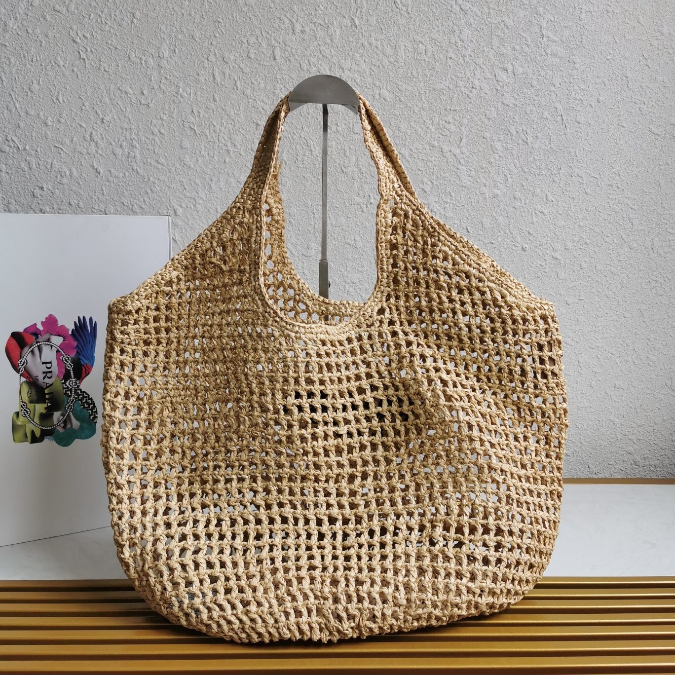 Prada Large Tote Bag In Beige Raffia