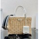 Prada Tote Bag In Wicker and White Canvas