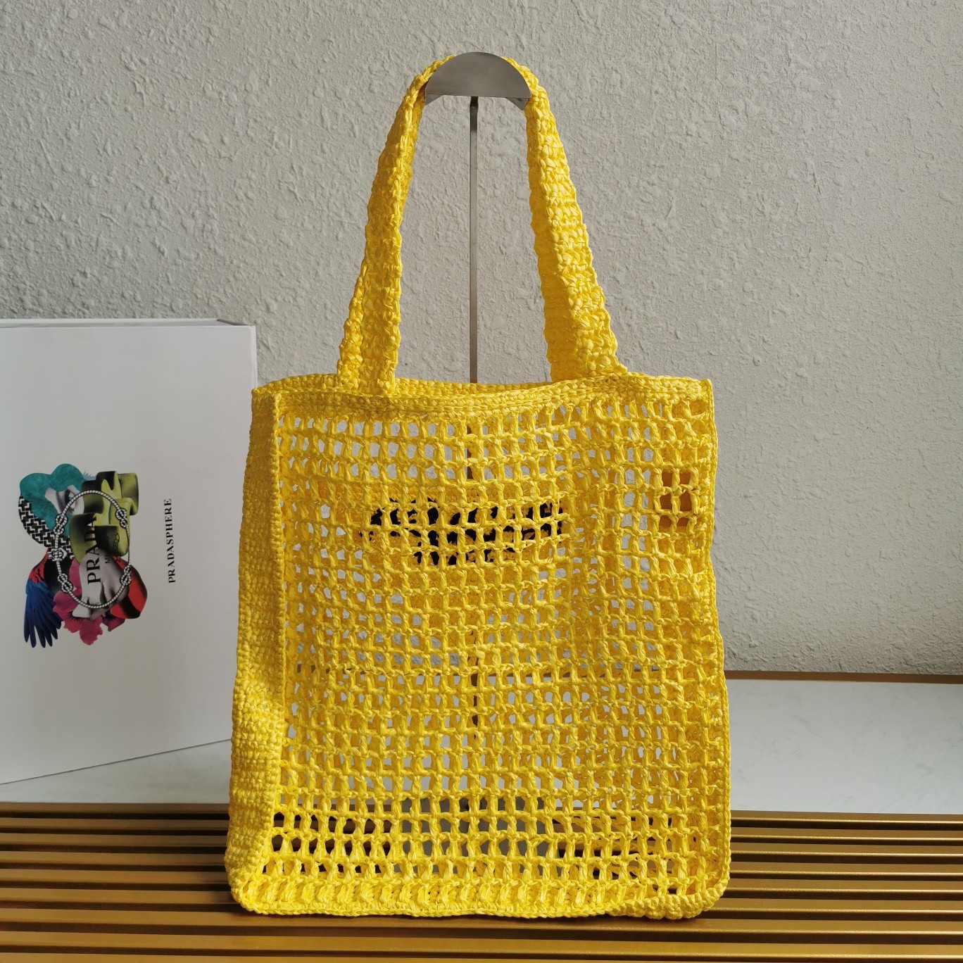 Prada Small Tote Bag In Yellow Raffia