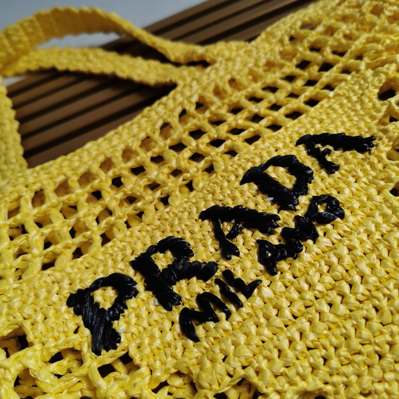 Prada Small Tote Bag In Yellow Raffia