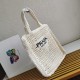 Prada Small Tote Bag In White Raffia