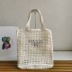 Prada Small Tote Bag In White Raffia