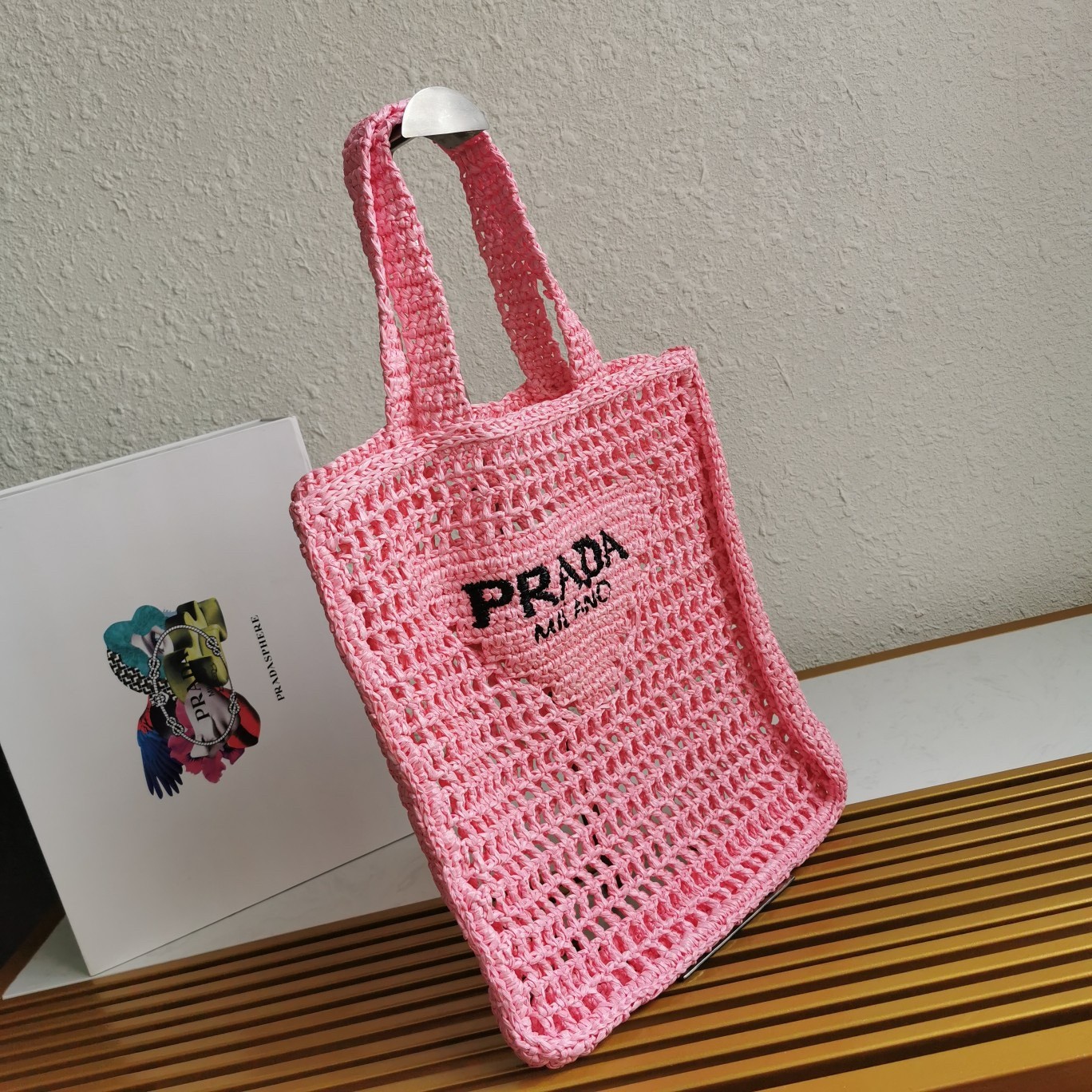 Prada Small Tote Bag In Pink Raffia