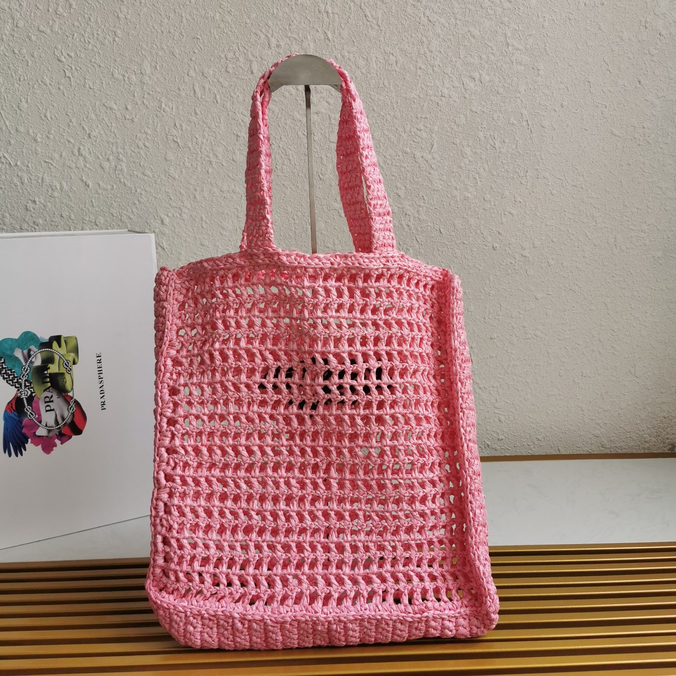 Prada Small Tote Bag In Pink Raffia