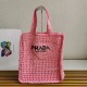 Prada Small Tote Bag In Pink Raffia