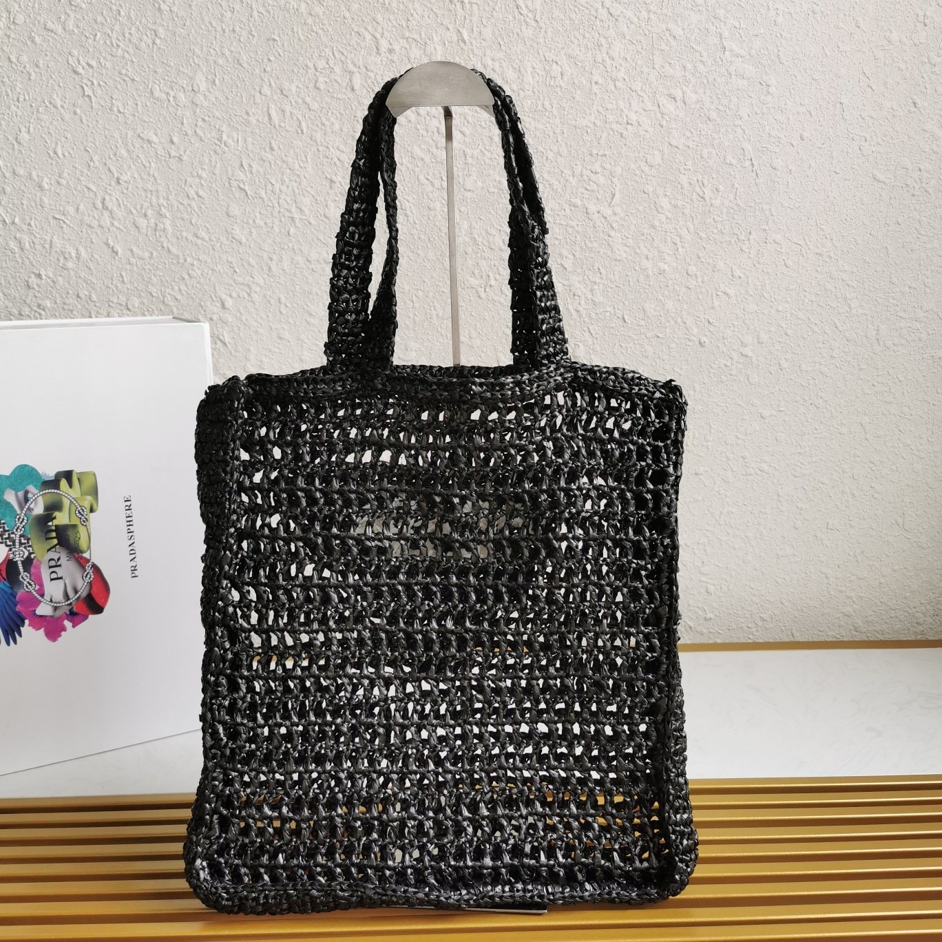 Prada Small Tote Bag In Black Raffia