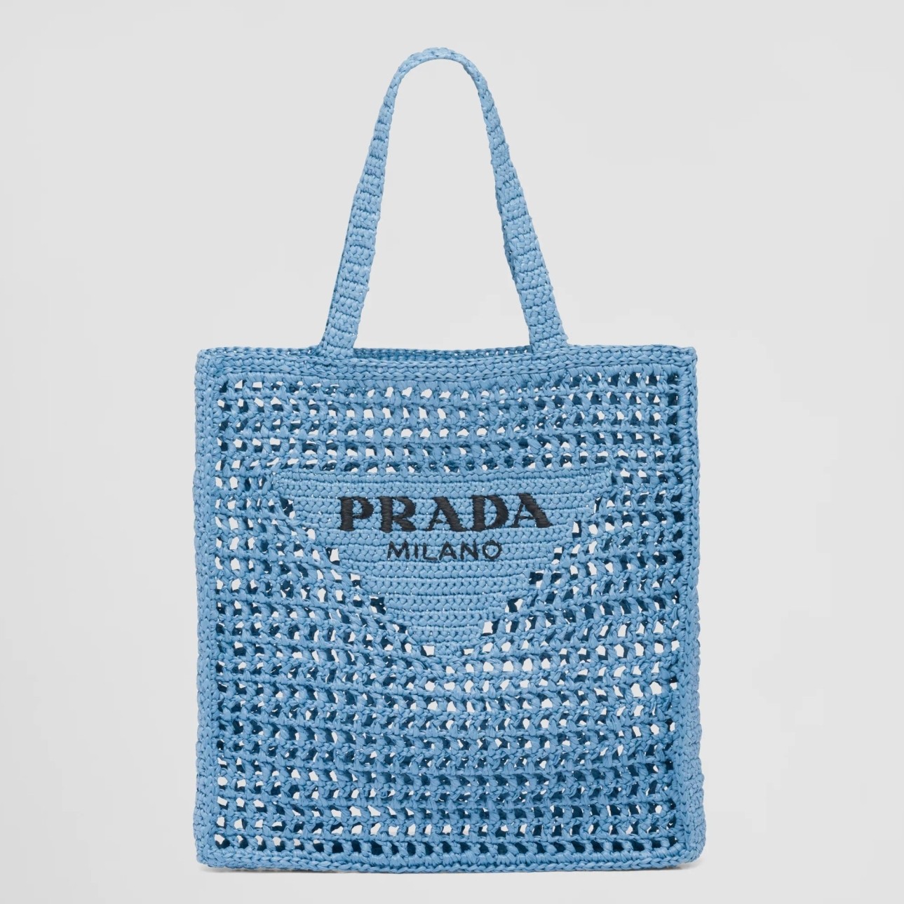 Prada Small Tote Bag In Blue Raffia