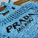 Prada Small Tote Bag In Blue Raffia