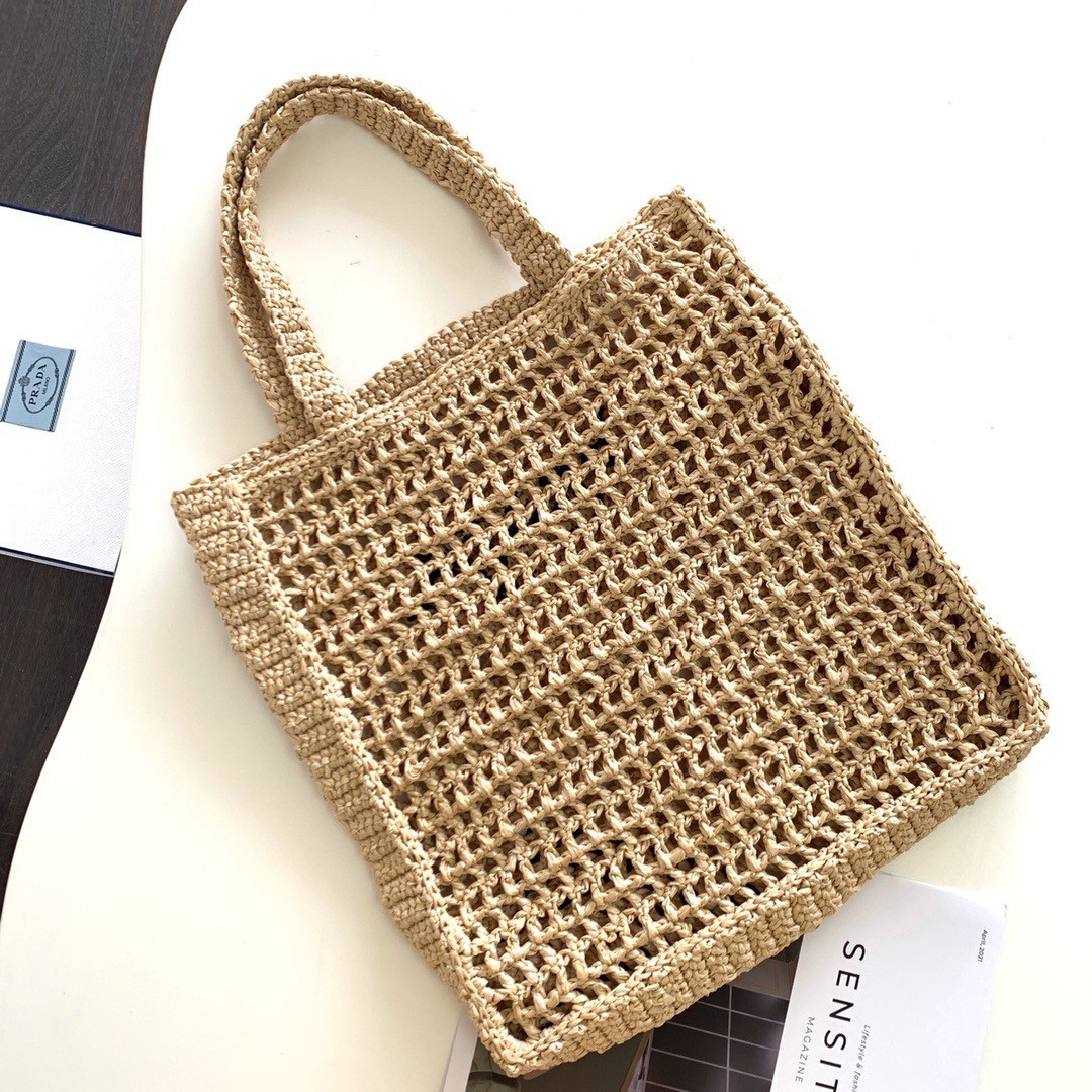 Prada Small Tote Bag In Beige Raffia