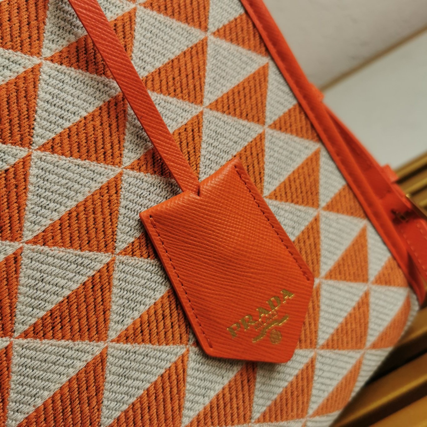 Prada Symbole Small Bag in Orange and White Jacquard Fabric