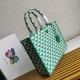 Prada Symbole Large Bag in Green and White Jacquard Fabric