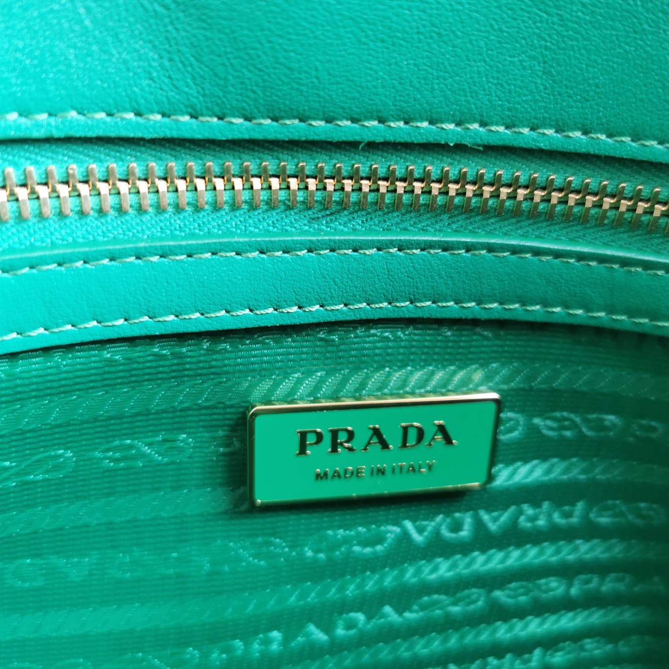 Prada Symbole Large Bag in Green and White Jacquard Fabric