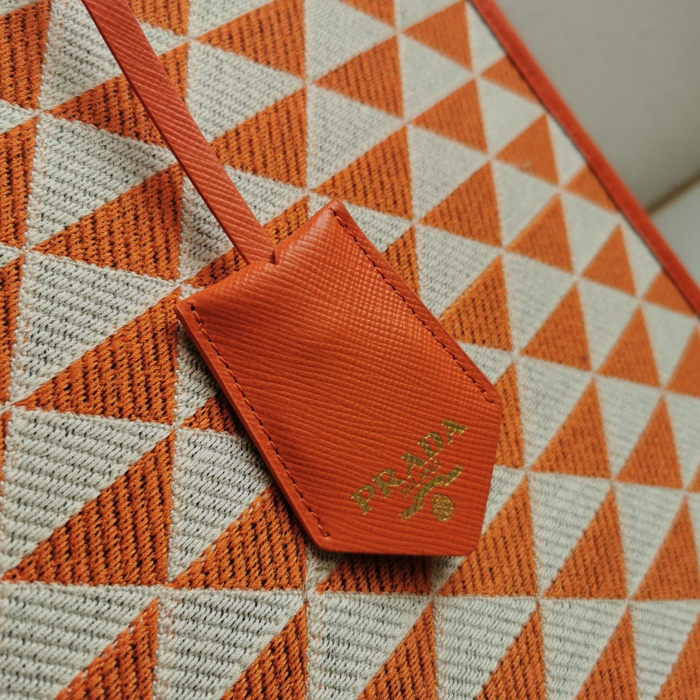 Prada Symbole Large Bag in Orange and White Jacquard Fabric