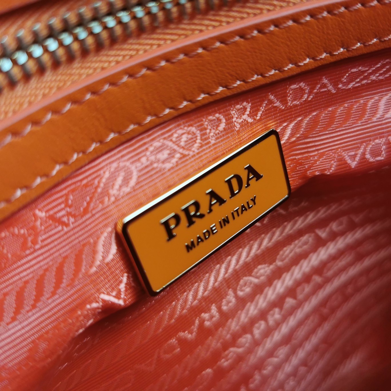 Prada Symbole Large Bag in Orange and White Jacquard Fabric