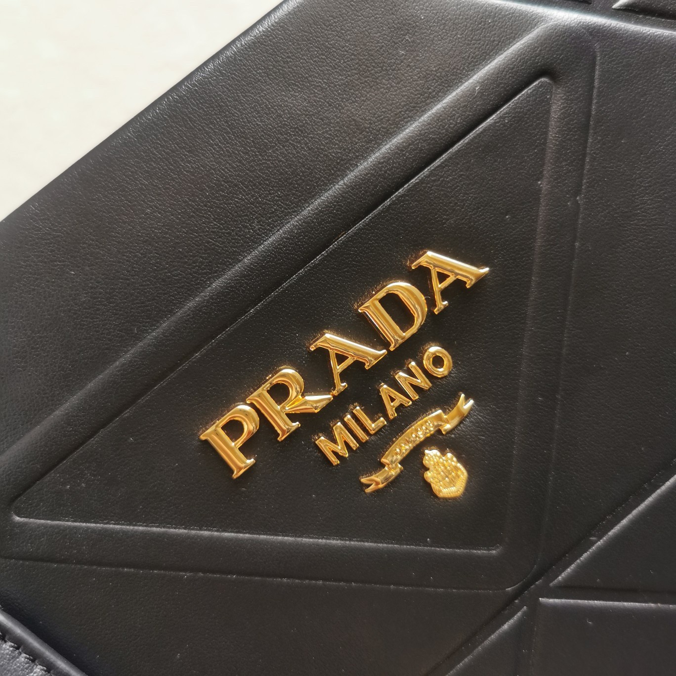 Prada Symbole Large Bag with Topstitching in Black Leather