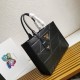 Prada Symbole Medium Bag with Topstitching in Black Leather