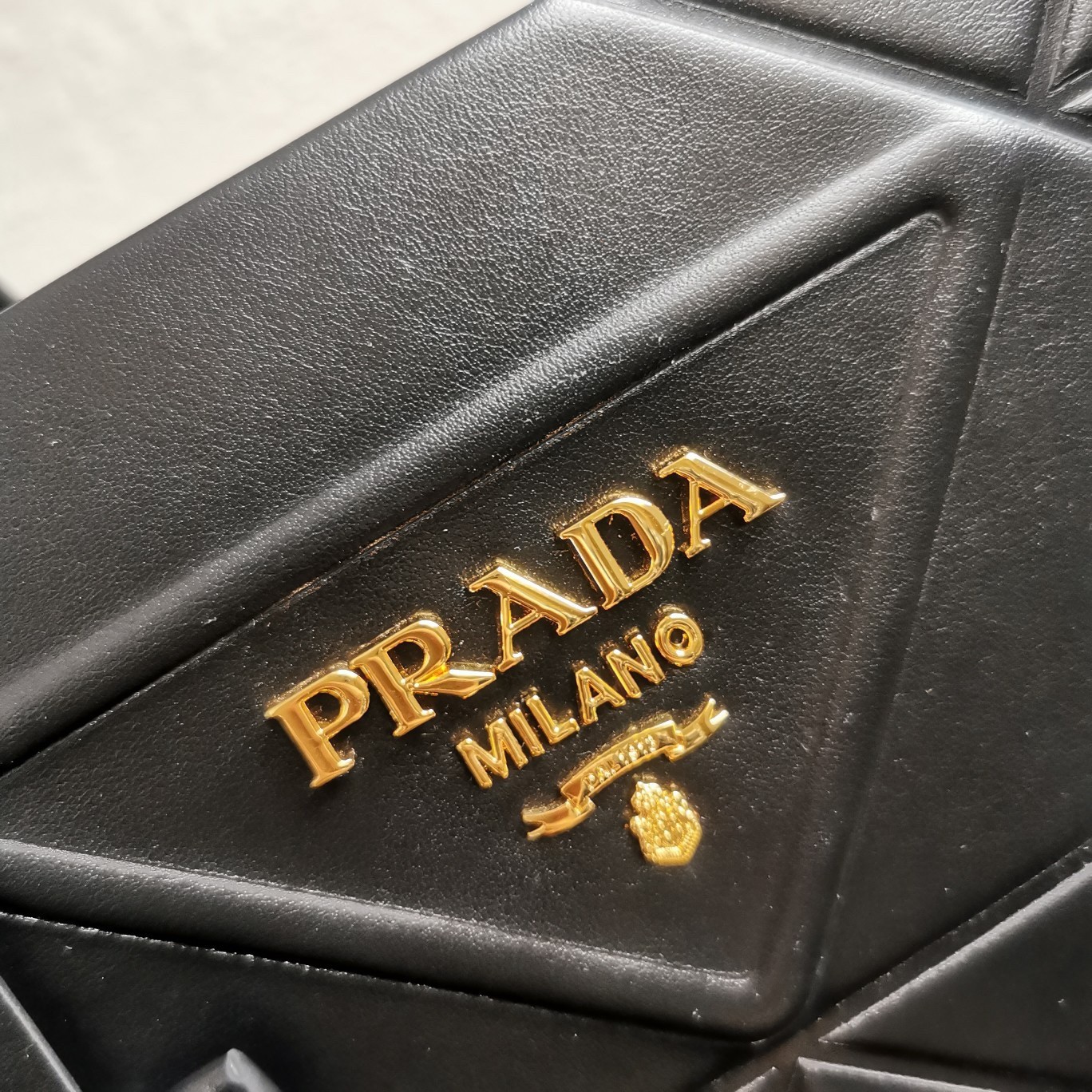 Prada Symbole Medium Bag with Topstitching in Black Leather