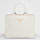 Prada Symbole Medium Bag with Topstitching in White Leather