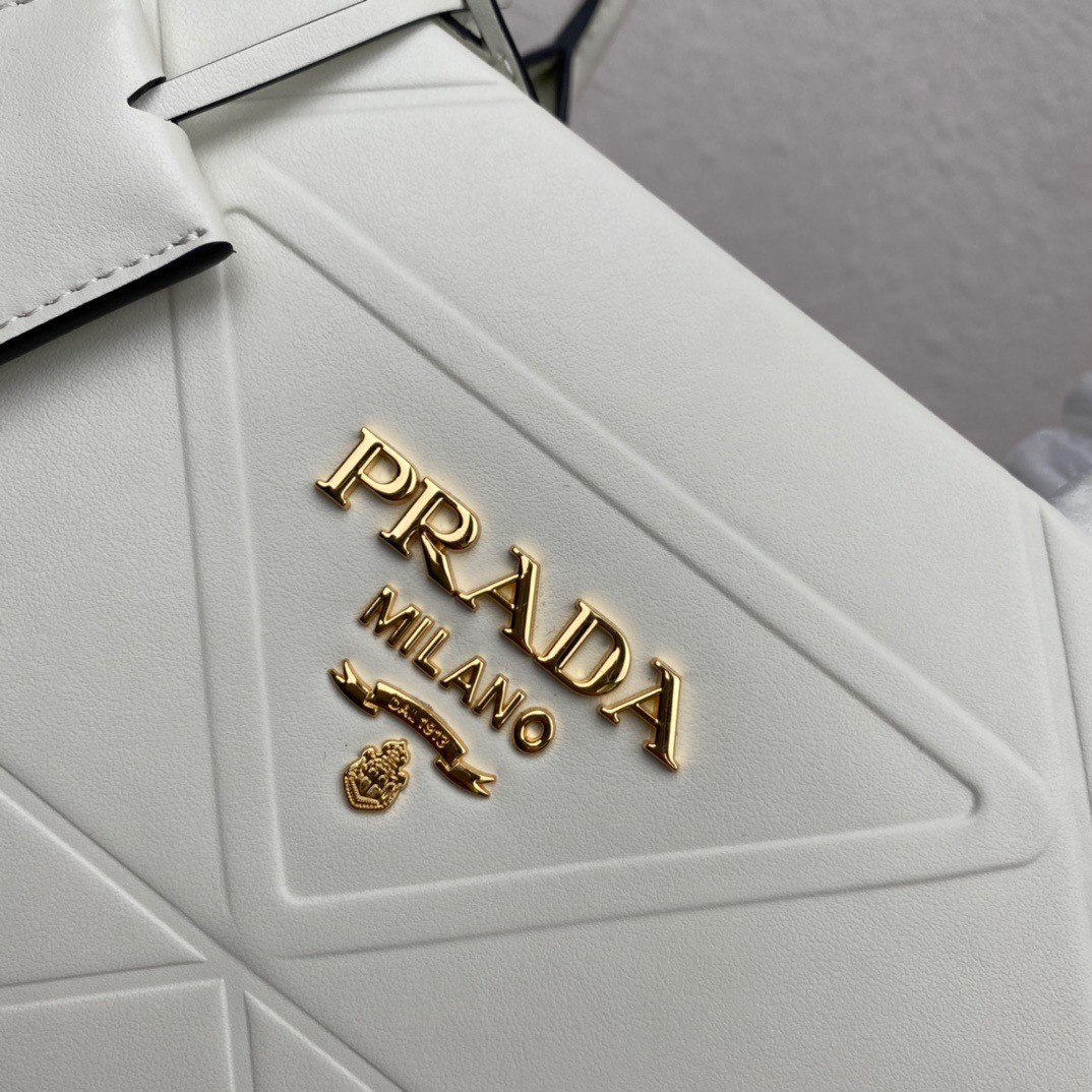 Prada Symbole Medium Bag with Topstitching in White Leather