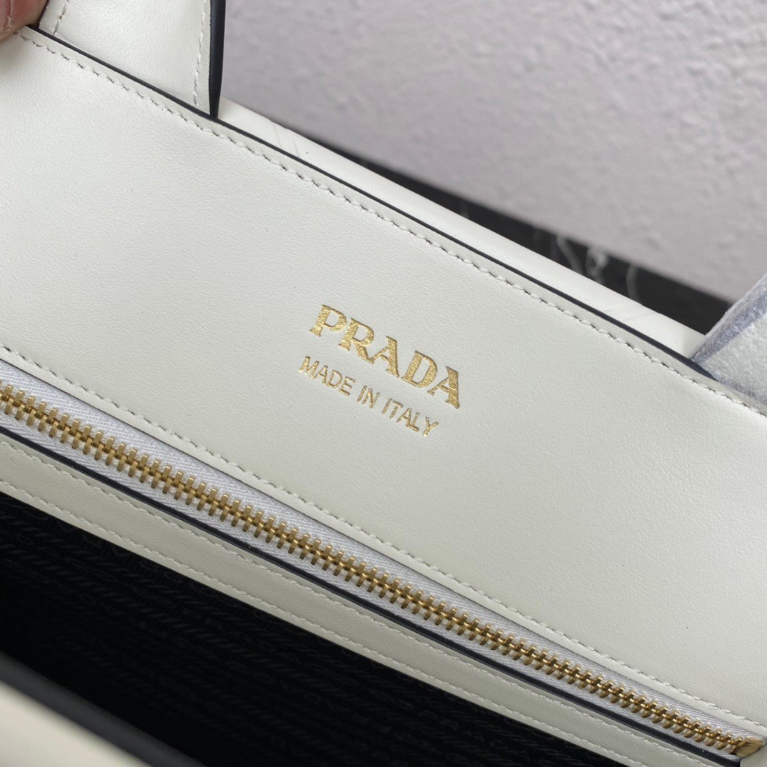 Prada Symbole Medium Bag with Topstitching in White Leather