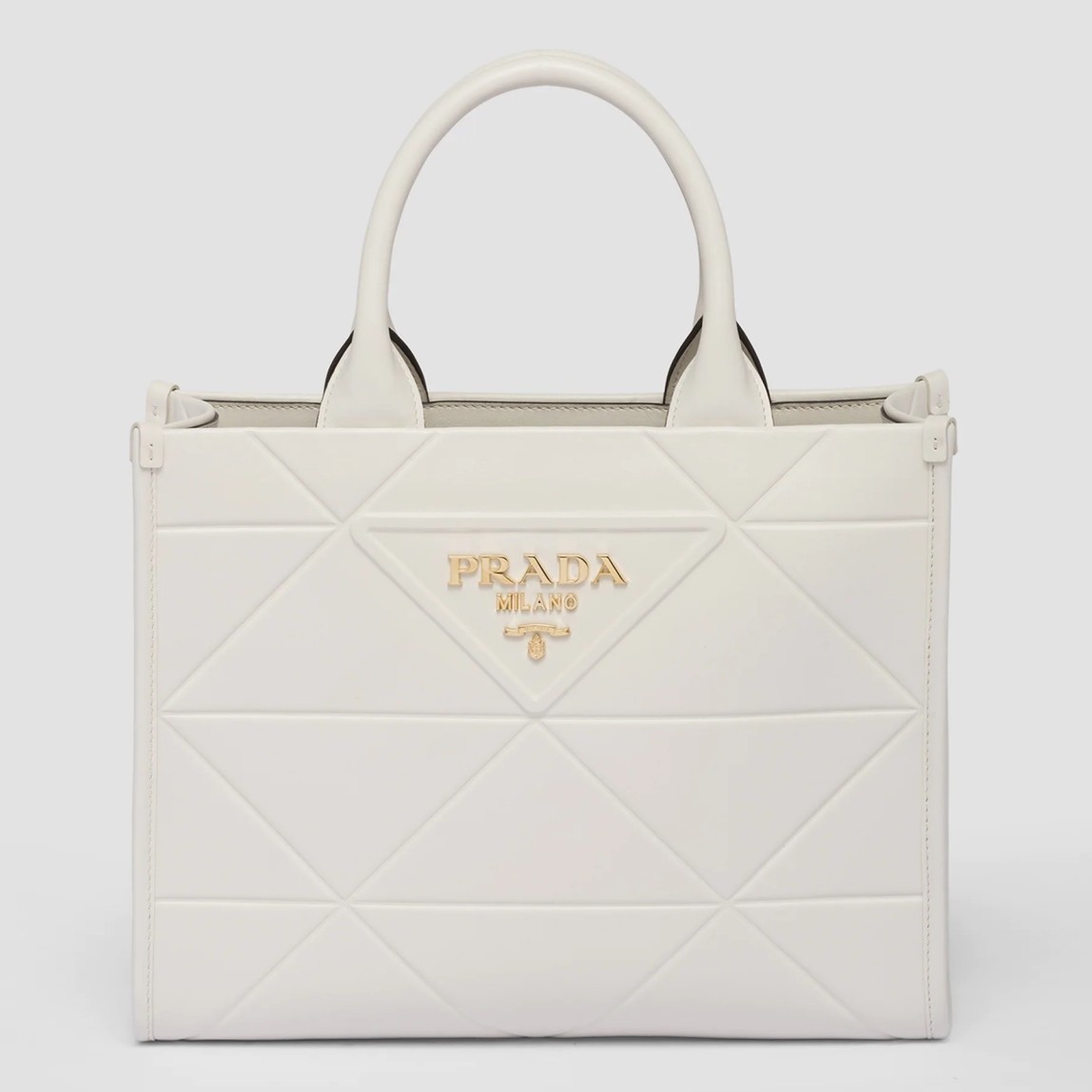 Prada Symbole Small Bag with Topstitching in White Leather