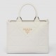 Prada Symbole Small Bag with Topstitching in White Leather