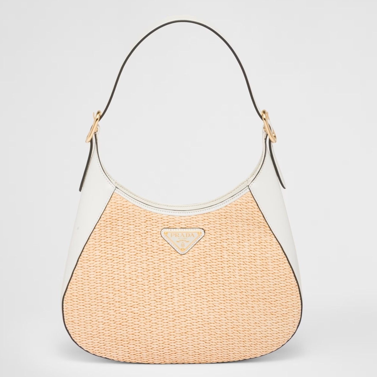 Prada Shoulder Bag in Woven Straw and White Leather