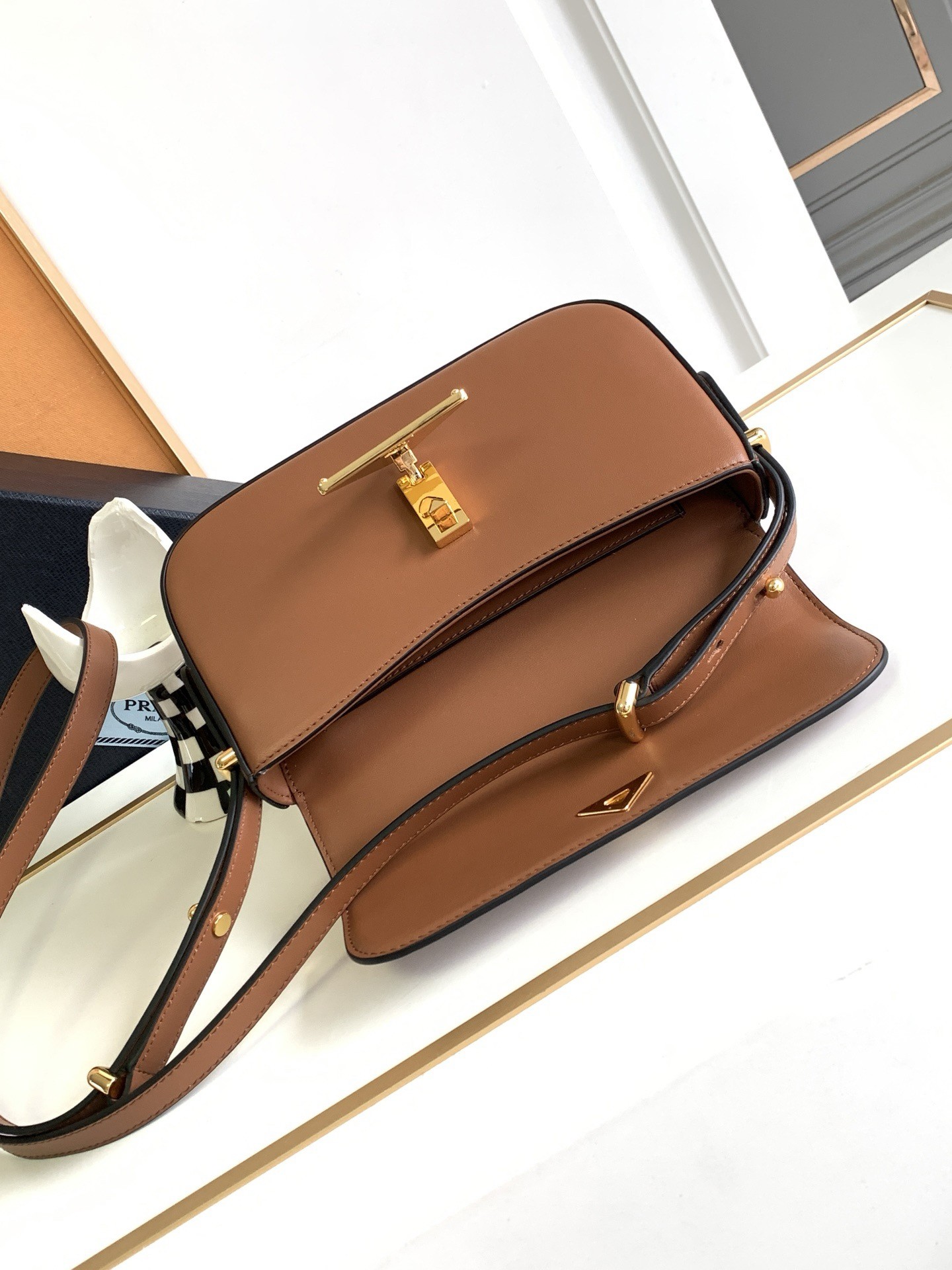 Prada Shoulder Bag in Cognac Smooth Calfskin