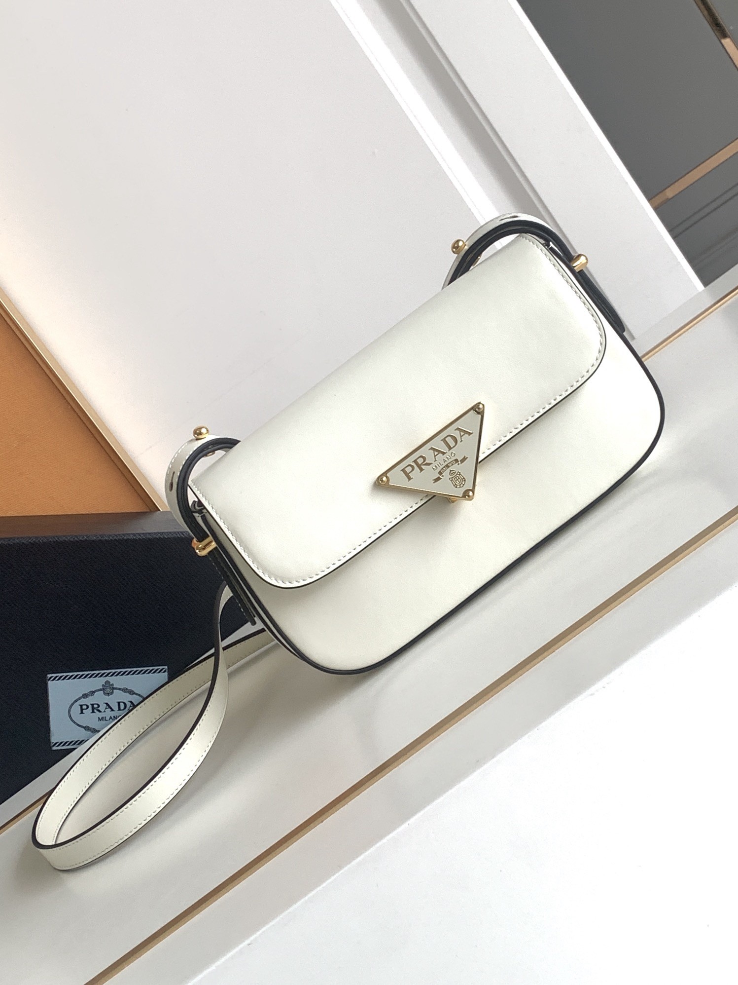 Prada Shoulder Bag in White Smooth Calfskin