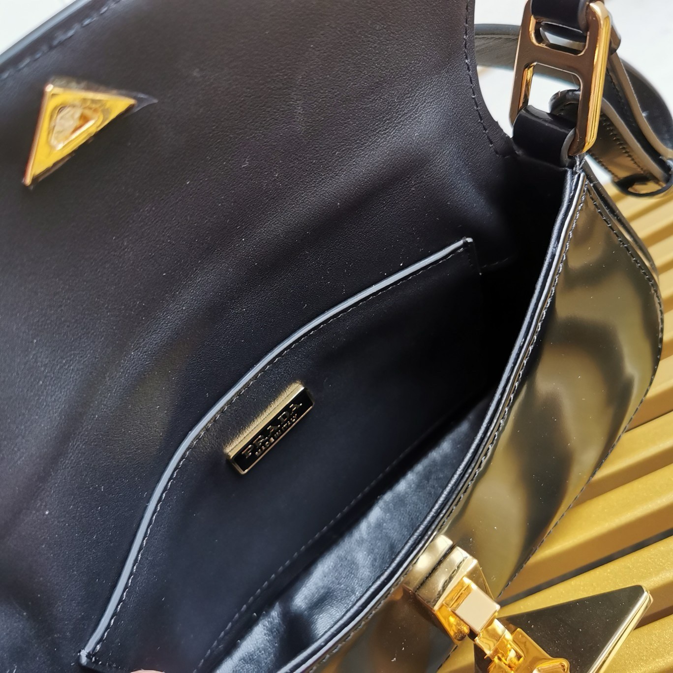 Prada Shoulder Bag in Black Brushed Calfskin