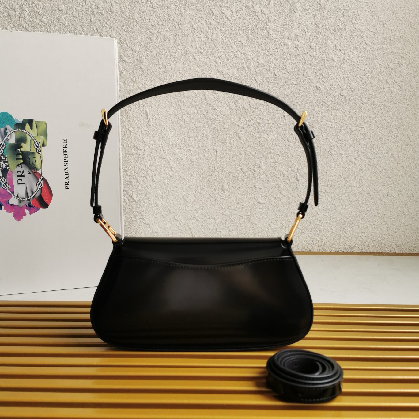 Prada Shoulder Bag in Black Brushed Calfskin