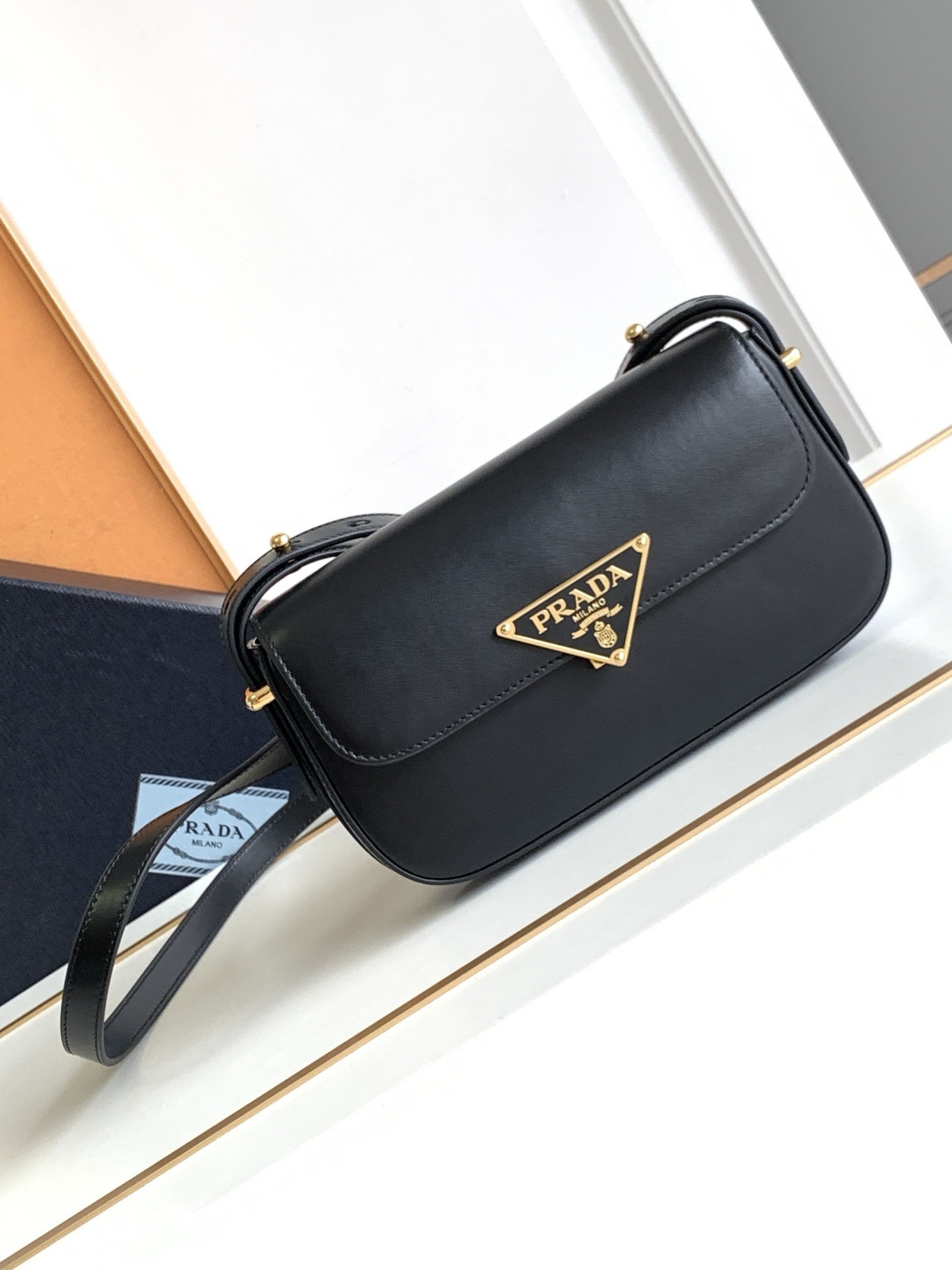 Prada Shoulder Bag in Black Smooth Calfskin