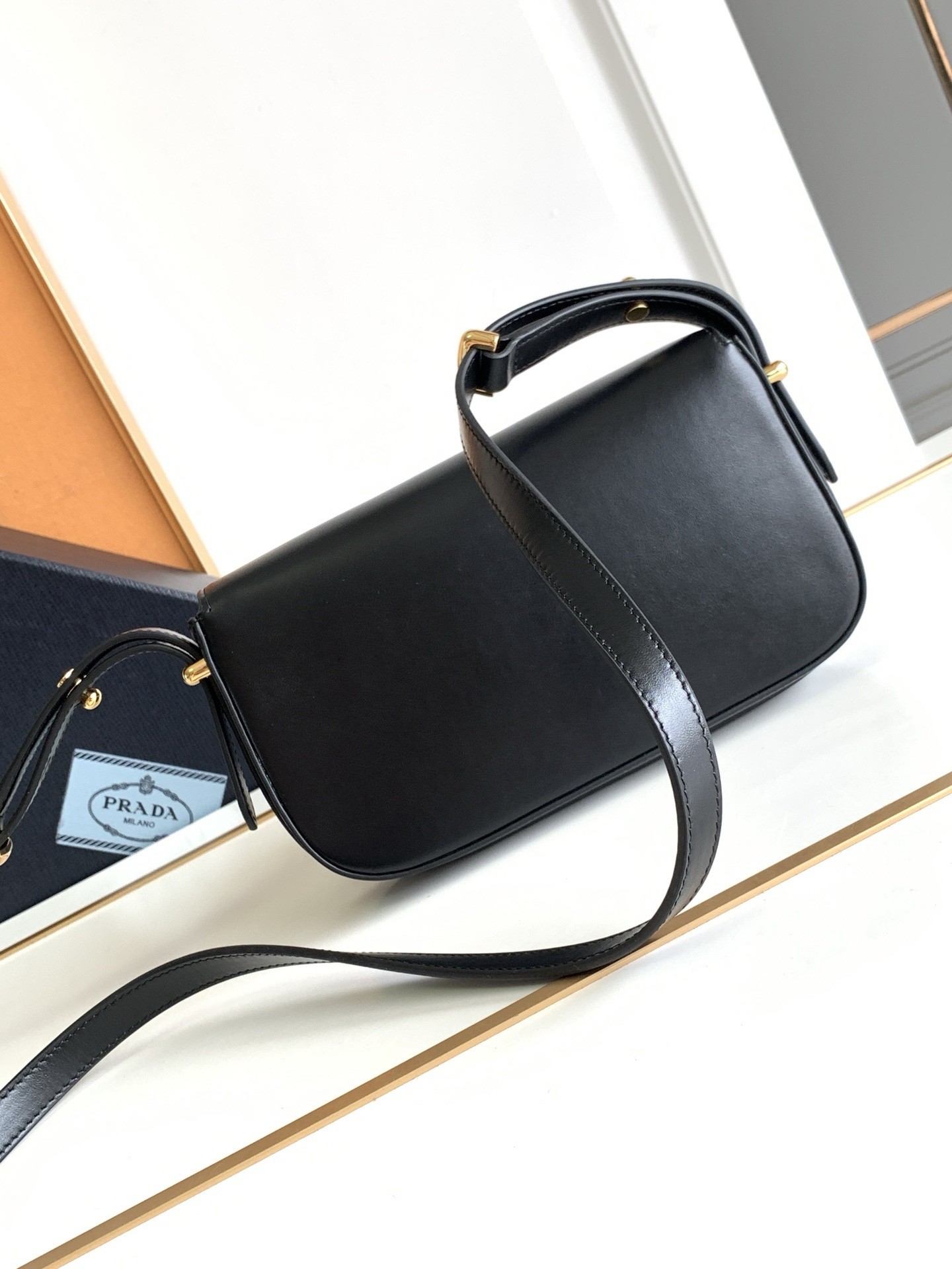 Prada Shoulder Bag in Black Smooth Calfskin