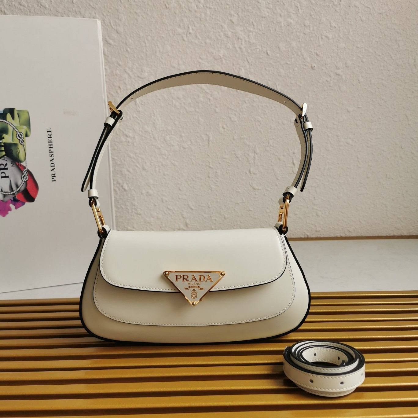 Prada Shoulder Bag in White Brushed Calfskin