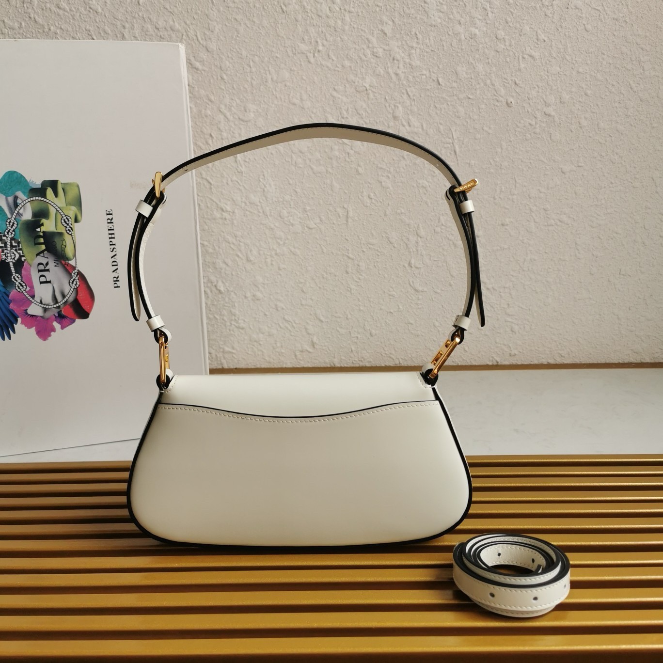 Prada Shoulder Bag in White Brushed Calfskin