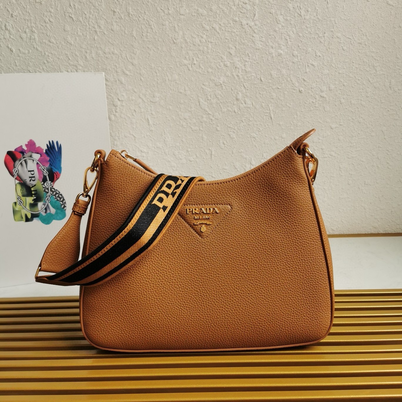 Prada Shoulder Bag in Brown Grained Leather