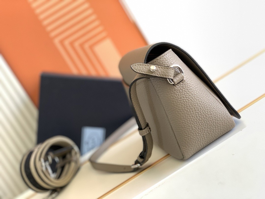 Prada Flap Shoulder Bag in Grey Grained Leather