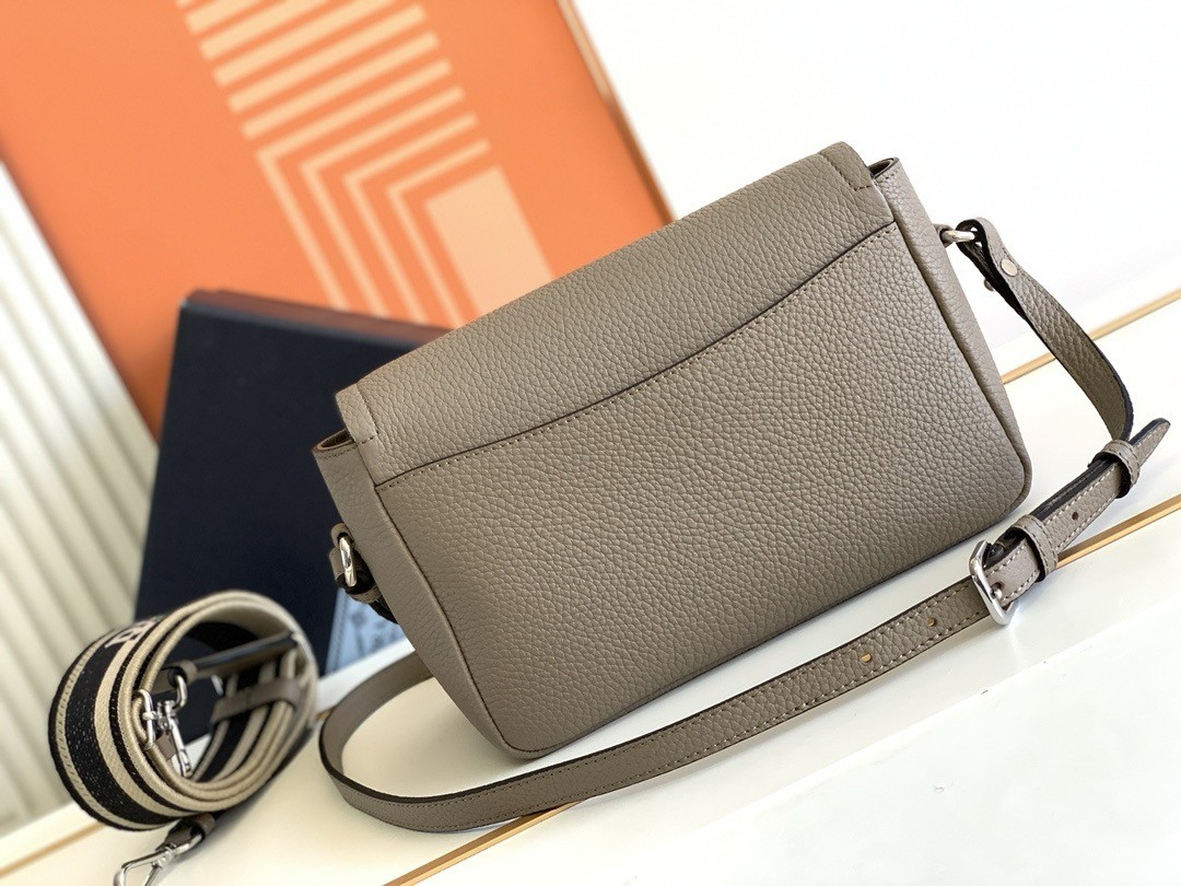 Prada Flap Shoulder Bag in Grey Grained Leather