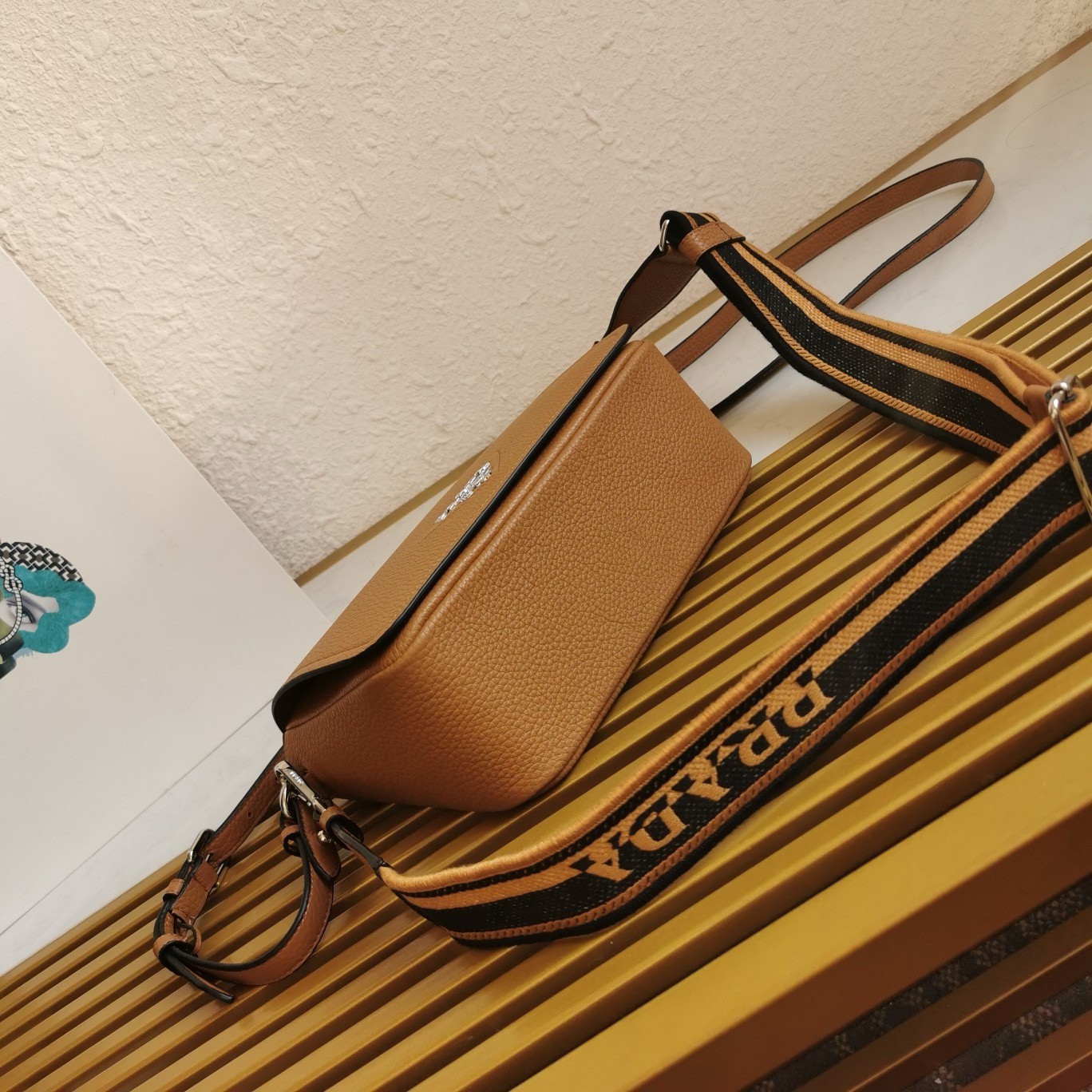 Prada Flap Shoulder Bag in Brown Grained Leather