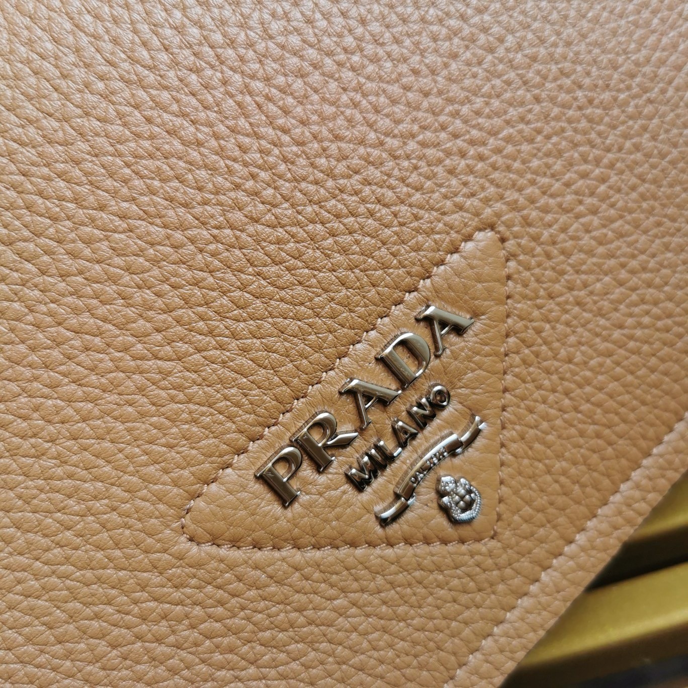 Prada Flap Shoulder Bag in Brown Grained Leather