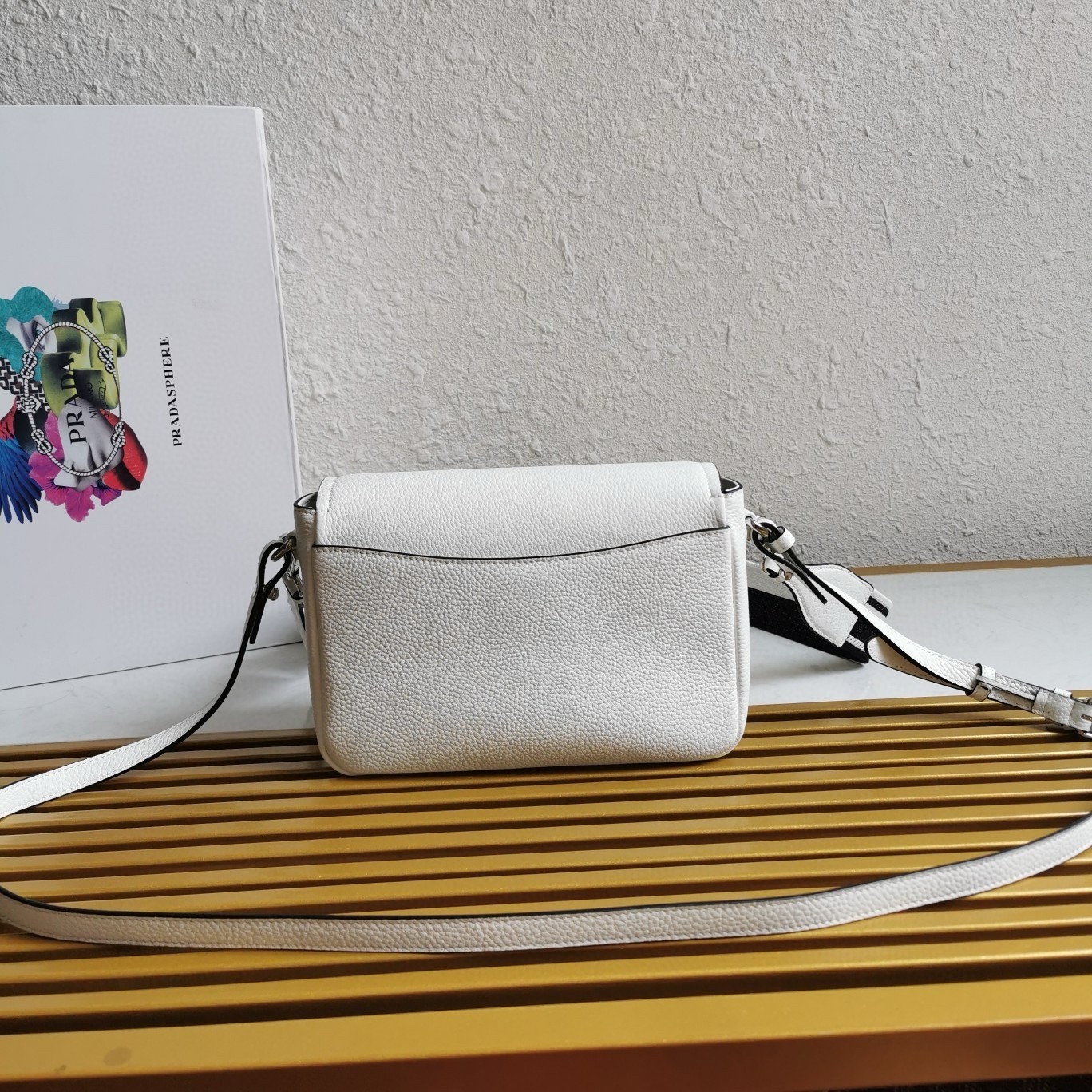 Prada Flap Shoulder Bag in White Grained Leather