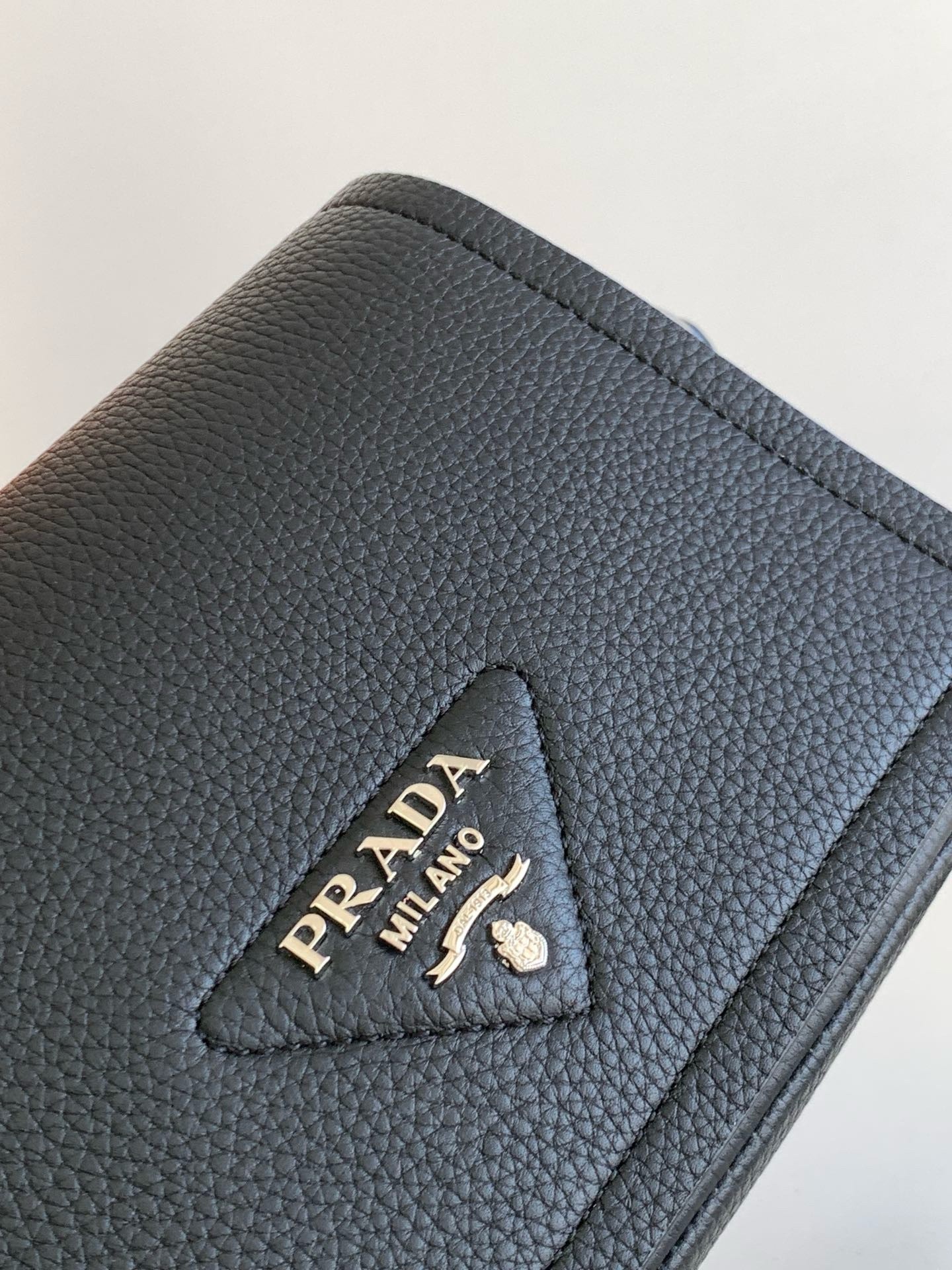 Prada Flap Shoulder Bag in Black Grained Leather