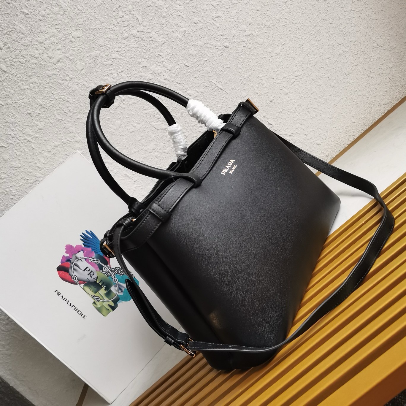 Prada Buckle Medium Bag with Double Belt in Black Leather