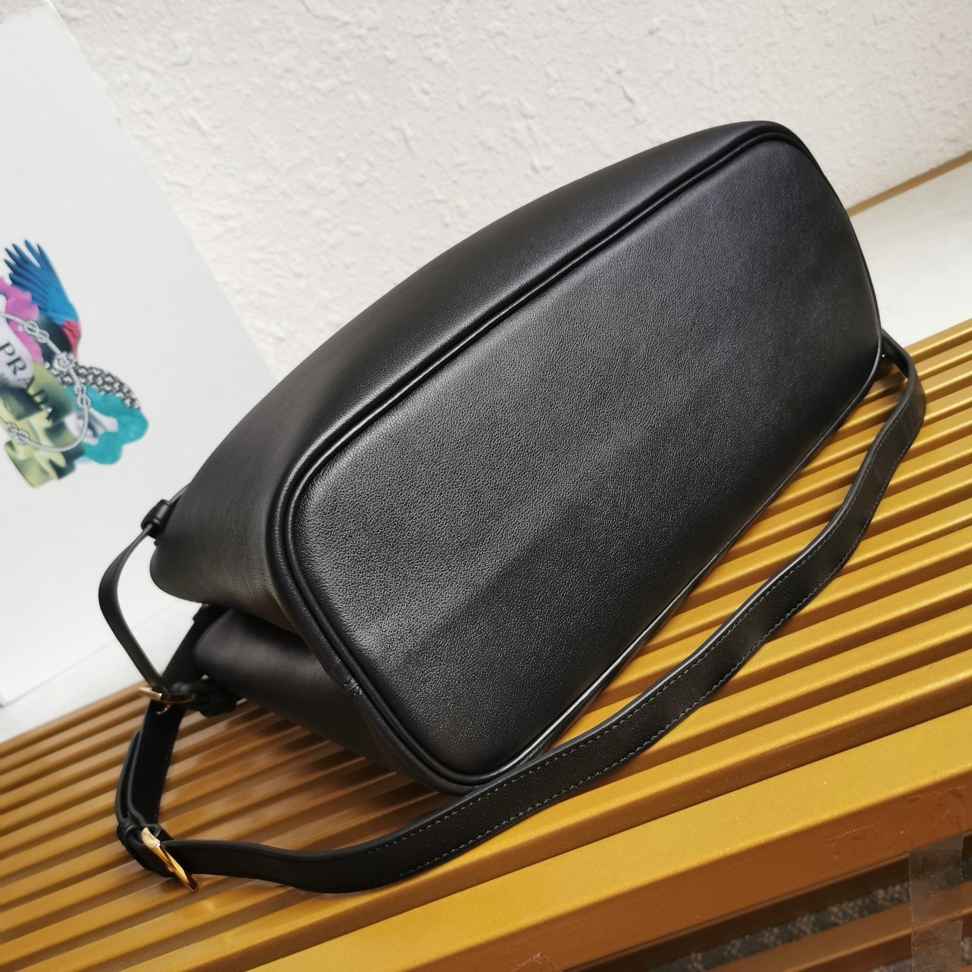 Prada Buckle Medium Bag with Double Belt in Black Leather