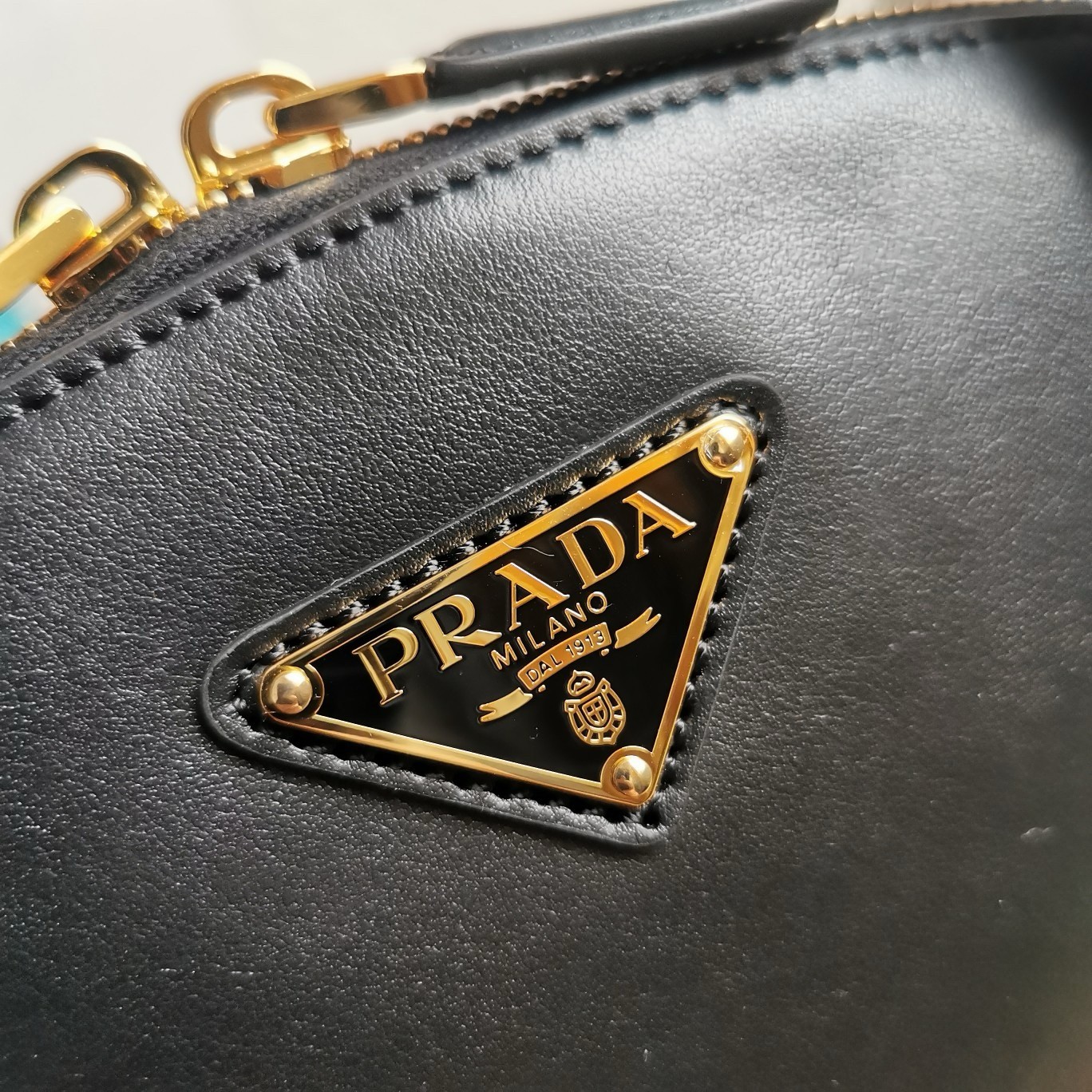 Prada Shoulder Bag with Double Zipper in Black Calfskin